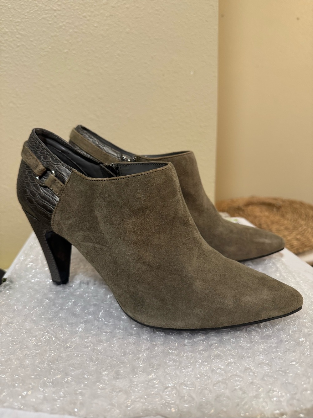 Bandolino Suede Pointed Heel Booties with Textured Back